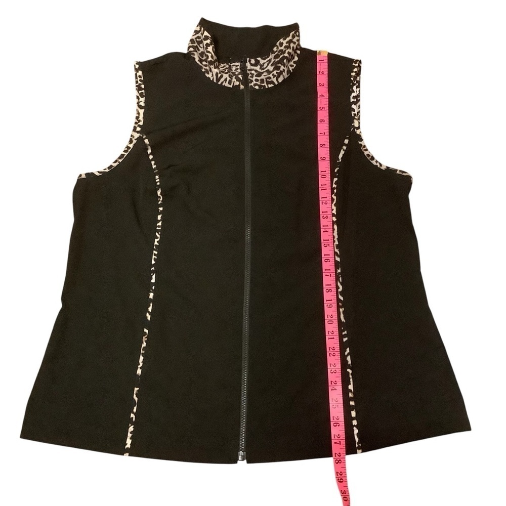 CJ BANKS BLACK WITH LEOPARD PRINT TRIM ZIP-UP SLEEVELESS VEST/ Size 1X - Picture 9 of 11
